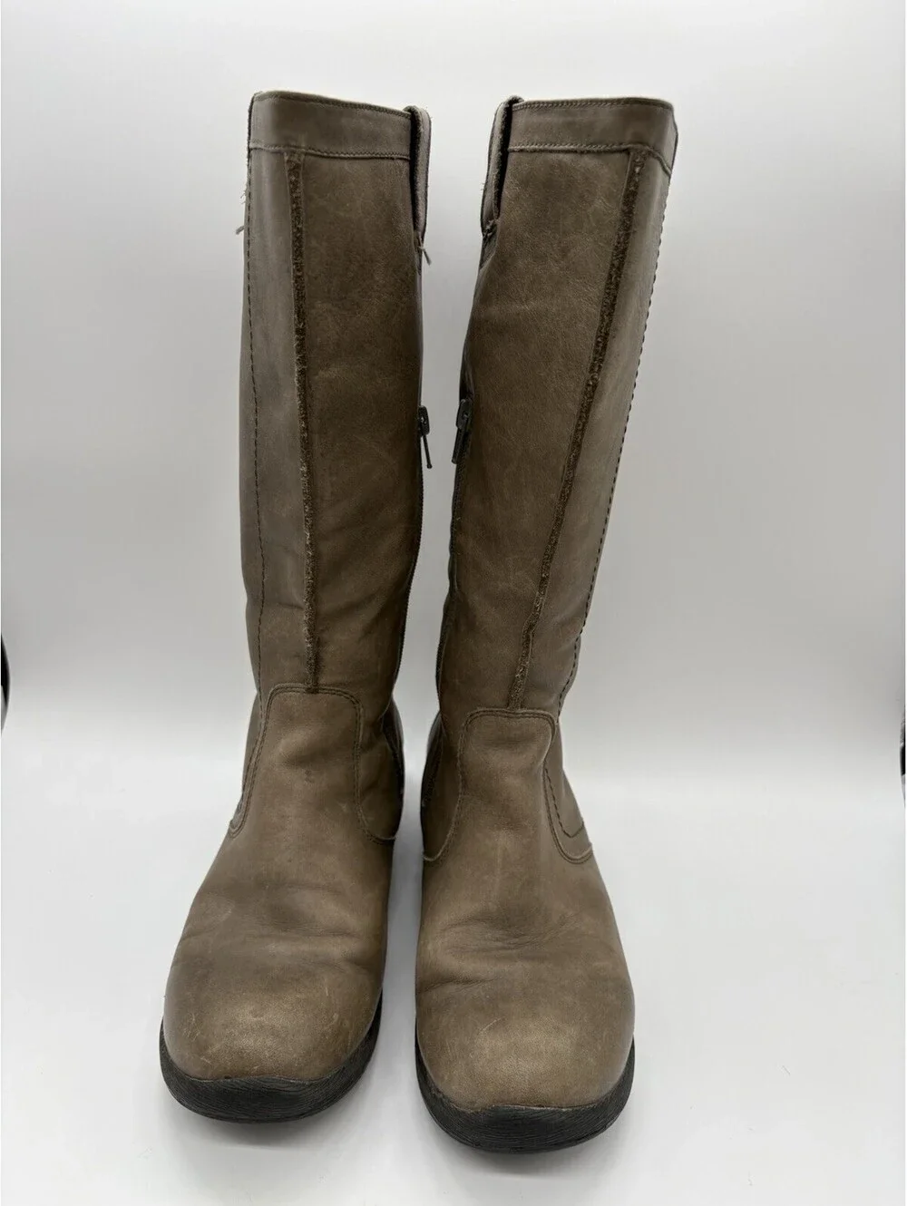 KEEN Tyretread Tall Leather Boots Gray Taupe Womens Sz 7.5 1011463 Zip Up